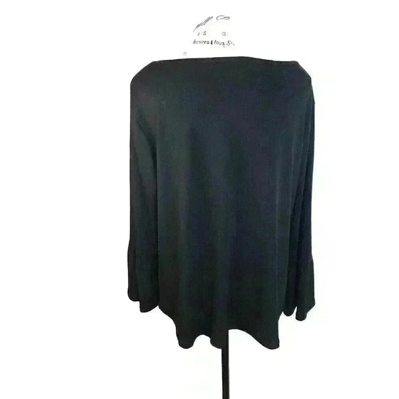 Valeria Stephen’s Womens XL Black Blouse With Pearls On Front Bell Sleeves L/S - Picture 5 of 7